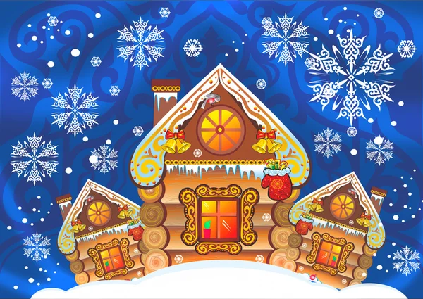 Дом, снег, российская хижина, ivillage toon, ce, блеск, очарование, кристаллы небес, zhvezdy рождество звездочки, казахская снежинка, зимний праздник, рождество, симметрия, новый рождественский рассказ ll — стоковый вектор