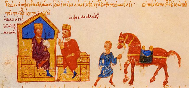 Встреча Иоанна Цимисхия и Святослава. Изображение из «Мадридской рукописи» Иоанна Скилицы