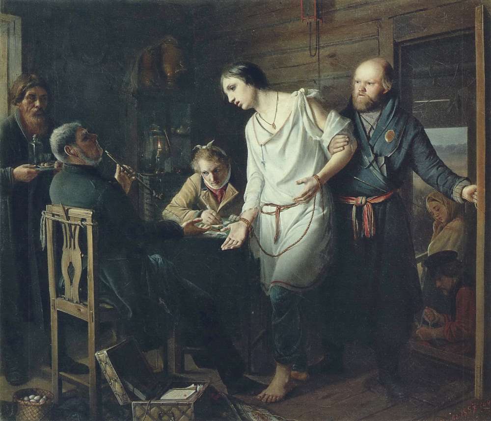 Приезд станового на следствие. 1857 Х., м. 38х43 ГТГ - Перов Василий Григорьевич
