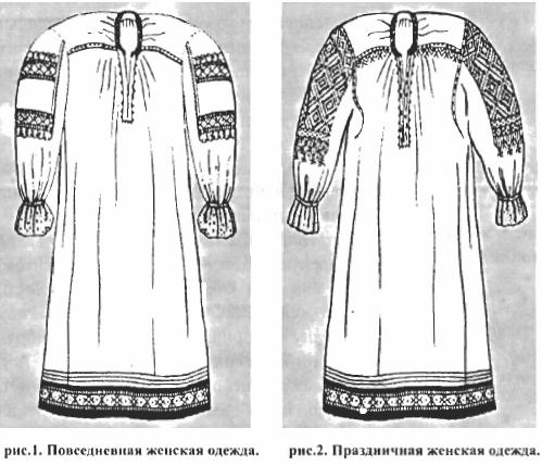 Рис. 1 и 2 - Повседневная и праздничная женская одежда.