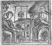 Крестьянская семья (миниатюра из «Синодика Вологодской церкви»)