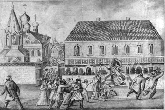 Убиение царевича Дмитрия в Угличе 15 мая 1591 г., лубок XIX века