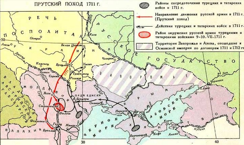 Карта-схема Прутского похода Петра 1