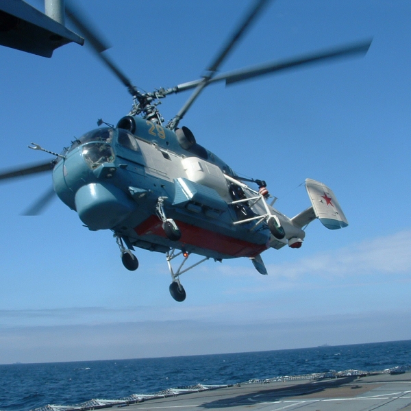 050607-N-0000L-002 A Russian KA-27 helicopter assigned to the Russian destroyer RFS Natoychiviy (DD 610) takes off from the British frigate HMS Sutherland (F 81) during Baltic Operations (BALTOPS) 2005. This year's international exercise, co-hosted by Latvia and the United States, includes 11 nations, 4,100 people, 40 ships, 28 aircraft and two submarines in the spirit of "Partnership for Peace (PFP)." BALTOPS 2005 improves interoperability with allies and PFP countries by conducting peace support operations at sea to include a combined amphibious landing and a scenario dealing with potential real world crisis. Royal Navy photo by Lt. Cmdr. Keith Lincoln (RELEASED)