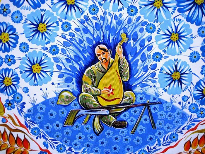 Петриковская роспись, рисунок кобзарь