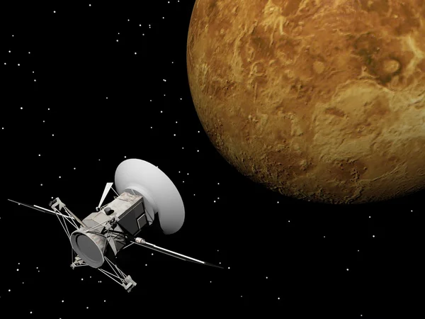 Магеллан космический корабль около планеты Венера - 3D визуализации — стоковое фото