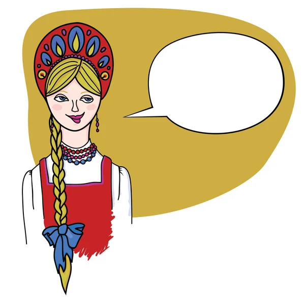 Ярмарка волосатая блондинка девочка в русский народный костюм — стоковый вектор
