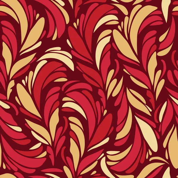 Бесшовный фон с красными и золотыми перья — стоковый вектор