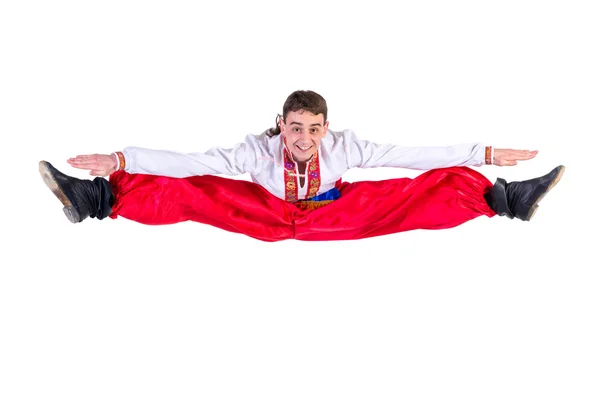 Русский казачий танец. молодая танцовщица прыжки — стоковое фото