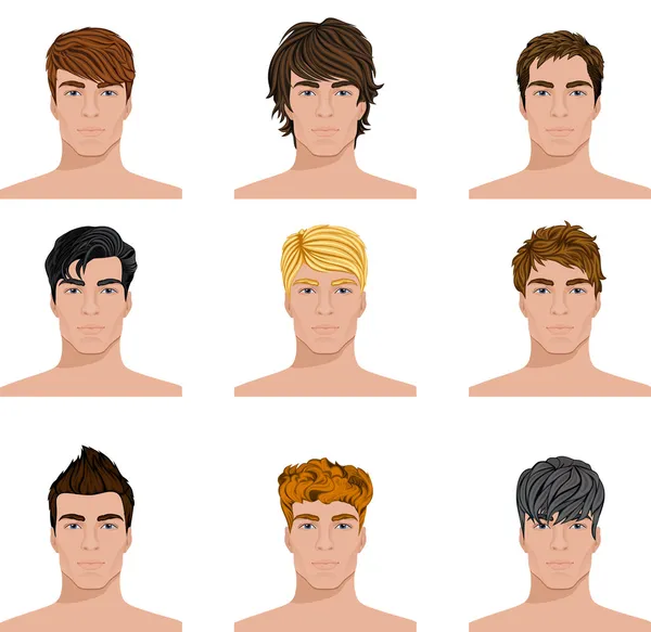 Набор иконок лица разные прически мужчин — стоковый вектор