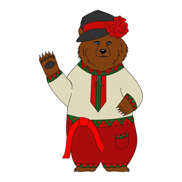 Медведь в русский народный костюм — стоковый вектор