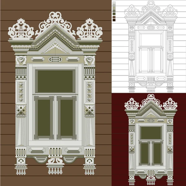 Старинные русские деревянные окна — стоковый вектор