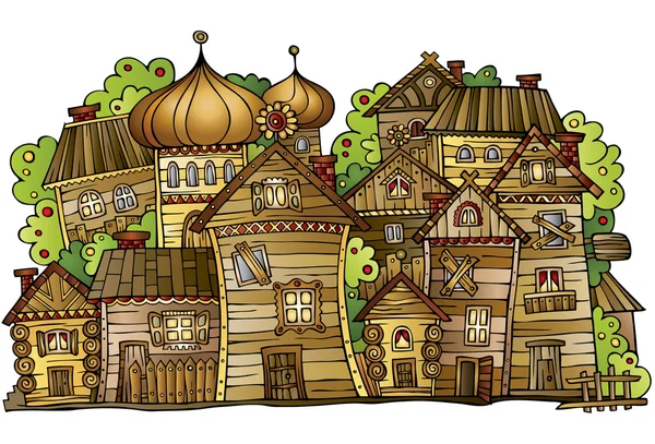 Мультфильм деревянная деревня — стоковый вектор