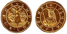 Новодел «Угорского» золотого Петра I и Ивана V. На реверсе изображена царевна Софья. 1689